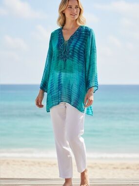 SOFT SURROUNDINGS Elisha Tunic Green embellishments Sz M